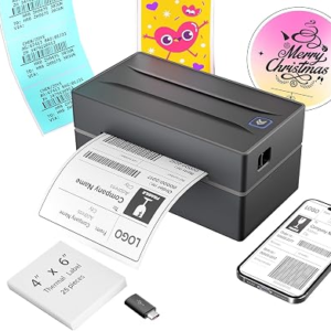 Thermal Shipping Label Printer 4×6 Bluetooth Label Maker for Small Business | Wireless Mailing Shipping Printer for USPS UPS Amazon Shopify Etsy – Compatible with iPhone Android Windows & Mac (Black)