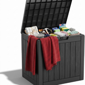 ROJIK 40 Gallon Resin Deck Box, Lockable Waterproof Weatherproof Outdoor Storage Container for Garden Tools, Cushions & Outdoor Accessories（Black