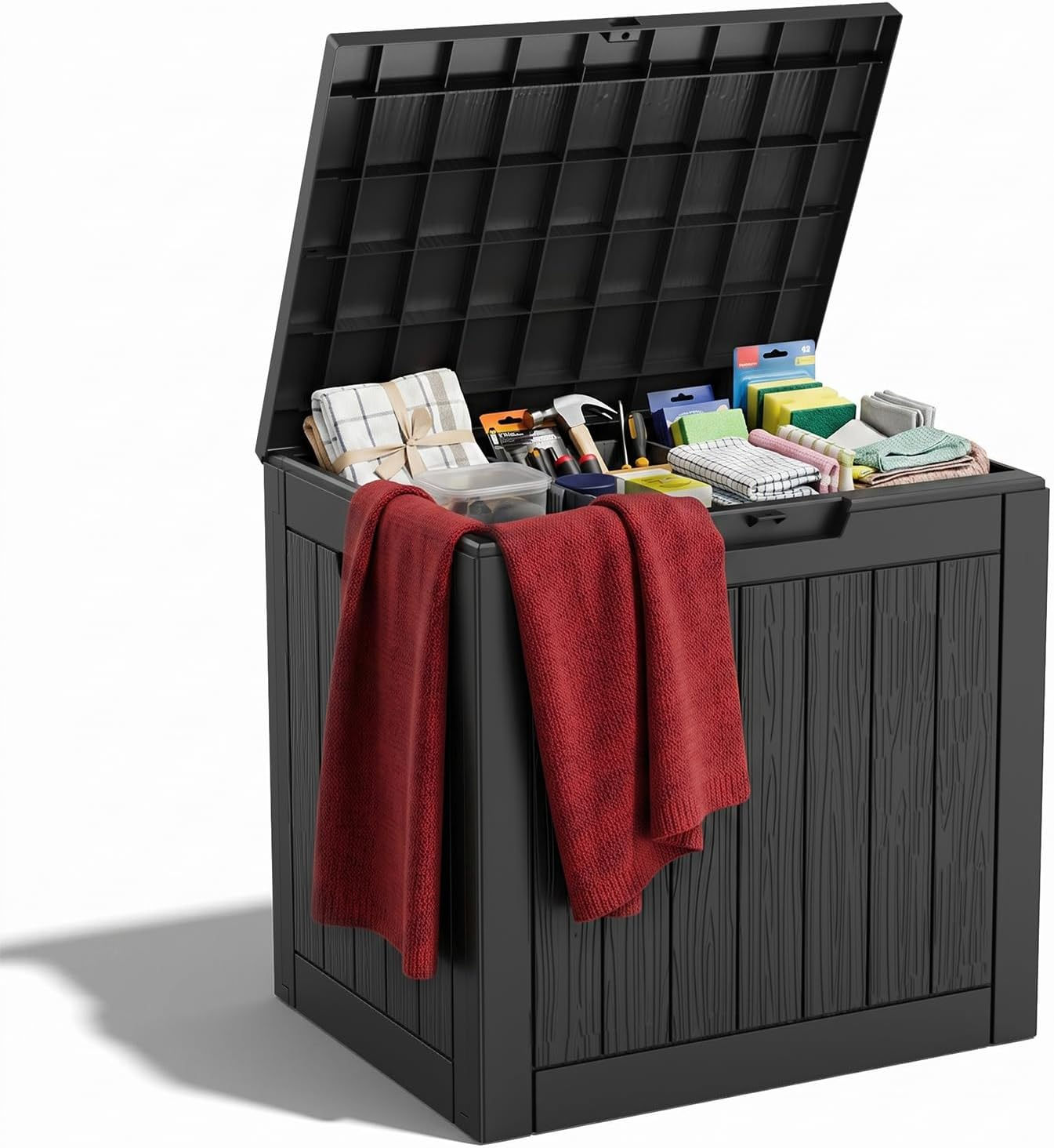 ROJIK 40 Gallon Resin Deck Box, Lockable Waterproof Weatherproof Outdoor Storage Container for Garden Tools, Cushions & Outdoor Accessories(Black
