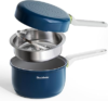 Ceramic Non Stick Sauce Pan, 2.5QT Saucepan with Frying Pan as Lid, Steamer Pot for Cooking, Induction Cookware Set, PTFE, PFOA & PFAS Free, Drak Blue