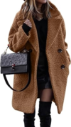 BTFBM Women Faux Fur Coats Lapel Fleece Sherpa Jackets,Golden Camel,S