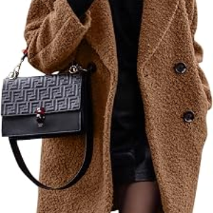 BTFBM Women Faux Fur Coats Lapel Fleece Sherpa Jackets,Golden Camel,S