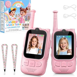 Kids Video Walkie Talkies, 2 Pack Facetime Wakey takey with Video for Kids | Indoor Outdoor Camping Hiking Toys,Rechargeable Christmas Birthday Gifts for Boys Girls 3 4 5 6 7 8 9 10 11 12(Pink/Pink)