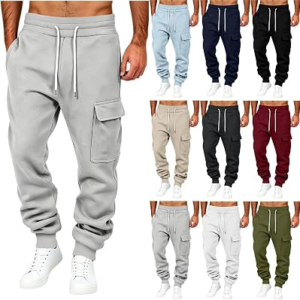 Cargo Sweatpants for Men Drawstring Elastic Waist Fleece Sweatpants Joggers