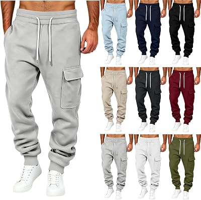 Cargo Sweatpants for Men Drawstring Elastic Waist Fleece Sweatpants Joggers