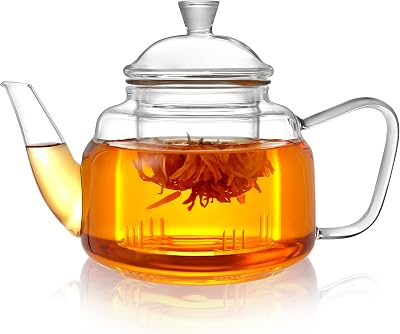 CNGLASS Glass Teapot with Removable Infuser,20oz(600ml) Clear Glass Tea Kettle Stovetop Safe,Gl