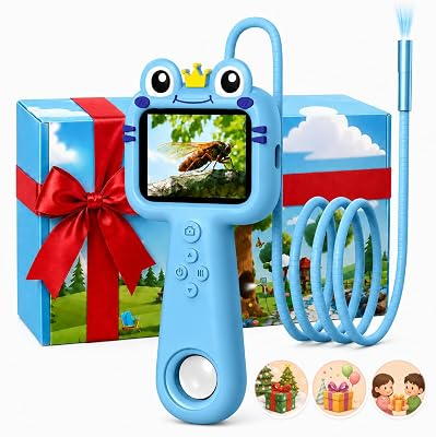Toy Borescope Camera for Kids - STEM Science Educational Toy for 4 5 6 7 8 9 10 Years Old Kids Birthday Gift, 2.4‘’ Kid Scope Camera for Outdoor Adventures & Nature Discovery (Blue)
