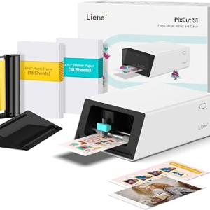 Liene PixCut S1 Color Sticker Printer & Cutting Machine – All-in-One Sticker Maker for DIY Crafts, Custom Labels & Gifts. Thermal Dye-Sublimation Photo Printer, 300 DPI, Precise AI Auto-Cutting