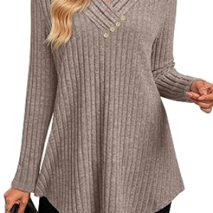 JUSTFASHIONNOW Womens V Neck Tunic Tops Long Sleeve Shirts Fall Sweaters