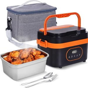Cordless Electric Lunch Box for Adults, 16000mAh Rechargeable | 1.5L Auto Heated Lunch Box for Work, Office, Camping & Travel, Portable Food Warmer, Black & Orange