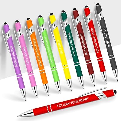 10 PCS Inspirational Pens Bulk with Stylus Tip Gifts Black Ink