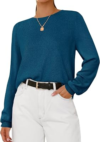 BTFBM Women’s Long Sleeve Sweaters Crew Neck Basic Tops,XS,Dark Blue