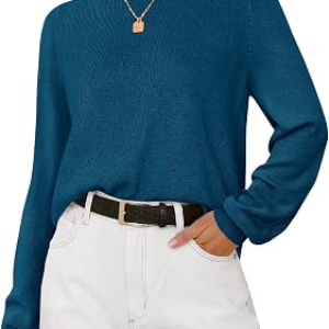 BTFBM Women’s Long Sleeve Sweaters Crew Neck Basic Tops,XS,Dark Blue