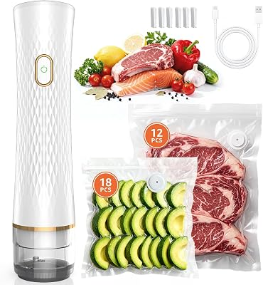 Handheld Vacuum Sealer for Food with 30 Reusable Vacuum Sealer Bags | Compact Portable Vacuum S