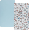Stretchy Fitted Crib Sheets Set 2 Pack Portable Crib Mattress Topper for Baby Girl Boy,Ultra Soft Jersey Material, Light Blue & Car