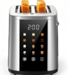 Foyoconven 2 Slice Toaster with Touch Screen, 1.5″ Extra Wide Slots for Bagels & Thick Bread, Stainless Steel, Digital Countdown Timer, 6 Shade Settings, Defrost/Reheat/Cancel, Rem