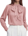 BTFBM Women Satin Blouses Bow Tie Work Business Casual Tops,Pink,M