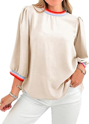 TANKANEO Womens 3/4 Sleeve Puff Tops