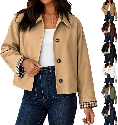 GENERIC Womens Cropped Trench Coat