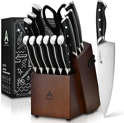 Arrtcy Kitchen Knife Set with Block 15PCS