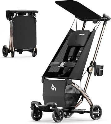Beberoad Love R1 Auto-Fold Ultra Lightweight Travel Stroller for Airplane | Small Compact Stroller for Babies and Toddlers Aged 6-36 Months, Only 11.5 lbs, Can Combine into a Double Stroller, Black