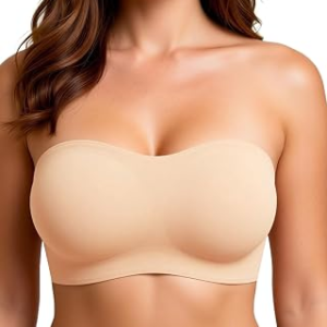 As Fairy Womens Strapless Bandeau Bra Wireless Seamless Bra Beige 34C