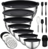 Unokit Mixing Bowls with Lids Set – 16 Pcs Stainless Steel Nesting Mixing Bowls with Grater Attachments, Mixing Bowl Set for Multi Mixing & Serving