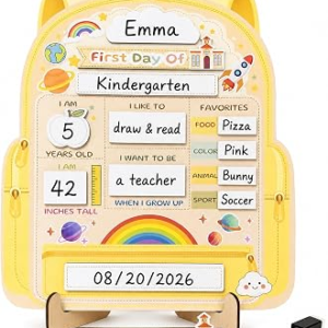 First Day of School Sign – My First and Last Day of School Board, Reusable Back to School Sign Supplies Wooden Dry Erase Board with Marker for Preschool, Pre-K, and Kindergarten (Pastel Yellow)