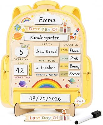 First Day of School Sign - My First and Last Day of School Board, Reusable Back to School Sign Supplies Wooden Dry Erase Board with Marker for Preschool, Pre-K, and Kindergarten (Pastel Yellow)