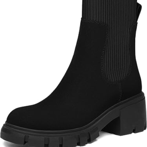 Athlefit Women’s Chelsea Boots Platform Ankle Boots Lug Sole Chunky Booties