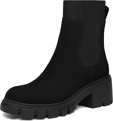 Athlefit Women's Chelsea Boots Platform Ankle Boots Lug Sole Chunky Booties