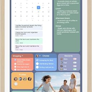 21.5-Inch Smart Digital Calendar & Photo Frame for Family, Wood Frame Large Wall Planner with Auto-Sync to Apple, Google & Outlook, Touchscreen Display with Chore Chart, To-Do Lists & Meal Planner, No Subscription