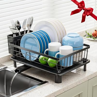 GAOKASE Dish Drying Rack for Kitchen Counter,Stainless Steel,Black