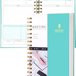 Meeting Notebook for Work, Business Hardcover with Action Items, 5.5 x 8.5
