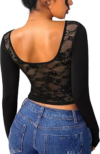 REORIA Women Boat Neck Lace Back Crop Tops