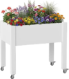 NBYSGO Raised Garden Bed with Wheels, Resin Elevated Planter Box, White