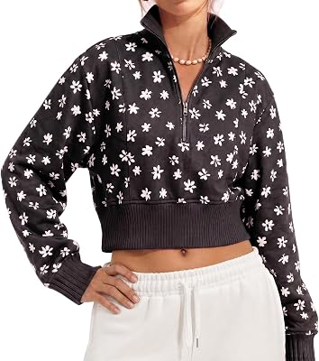 FISOEW Womens Half Zip Crop Pullover Sweatshirt