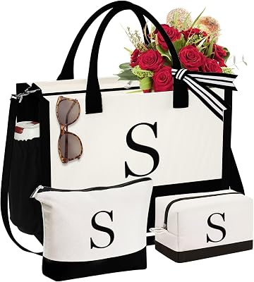 YOOLIFE 3-Piece Initial Tote & Makeup Bag Set