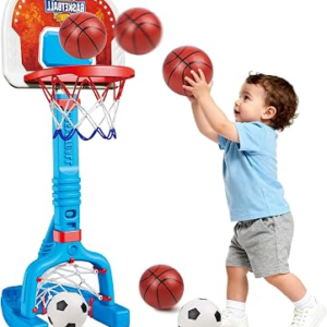 Toddler Basketball Hoop Indoor, Adjustable Kids Basketball Hoop and Soccer Goal for Ages 1-3 3-5, Portable Mini Basketball Hoop Set with 4 Balls for Boys Girls Child Indoor Outdoor Poolside