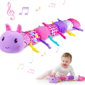 Baby Infant Musical Stuffed Animal Soft Toy with Multi-Sensory Crinkle, Rattle & Textures,Baby Girl Toy Birthday Gift for 0 3 6 9 12 Months+,Caterpillar,Purple