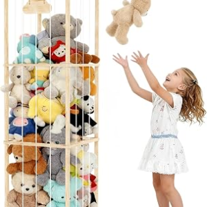 Stuffed Animal Storage Large Capacity Organizer, Soft Toy Storage Holds 50+ Stuffed Animals, Natural Pine with Smooth Rounded Edges, Stuffed Animal Zoo for Bedroom Playroom Room Decor