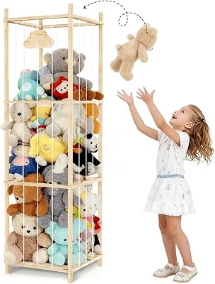 Stuffed Animal Storage Large Capacity Organizer, Soft Toy Storage Holds 50+ Stuffed Animals, Natural Pine with Smooth Rounded Edges, Stuffed Animal Zoo for Bedroom Playroom Room Decor