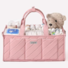 Pink Diaper Caddy Organizer – Portable Storage Basket with Shoulder Strap & Stroller Hooks, Splashproof Quilted Nursery & Car Tote for Baby Girl Shower Gift, Baby Registry, Blush Pink