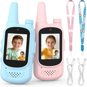 Video Walkie Talkies for Kids – Rechargeable Walkie-Talkies 2 Pack | Long Range with Screen & Voice Changer, Toys for Boys & Girls, Birthday Gift for Outdoor Camping Hiking Travel (Blue Pink)
