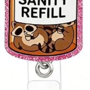 Retractable Badge Reel with Alligator Clip, Heavy Duty, Cute Funny ID Name Tag Holder for Nurses, Doctors, Teachers, and Office (Pink-Procyon lotor)