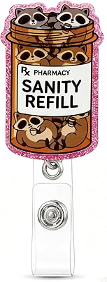 Retractable Badge Reel with Alligator Clip, Heavy Duty, Cute Funny ID Name Tag Holder for Nurses, Doctors, Teachers, and Office (Pink-Procyon lotor)