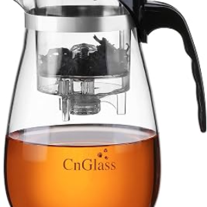 CNGLASS Glass Teapot with Removable Infuser,30.5oz Clear Tea Kettle with One Button Press to Filter the Tea Soup,Loose Leaf and Blooming Tea Maker