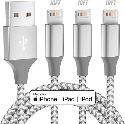 3-Pack 10FT Apple MFi Certified Lightning Cable
