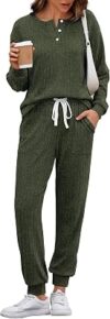 Ekouaer Womens Knit 2 Piece Lounge Sets Long Sleeve Top and Pants Outfits