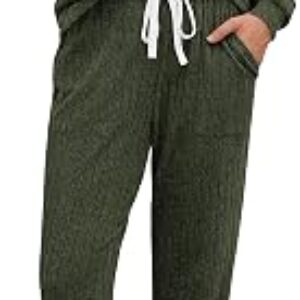 Ekouaer Womens Knit 2 Piece Lounge Sets Long Sleeve Top and Pants Outfits